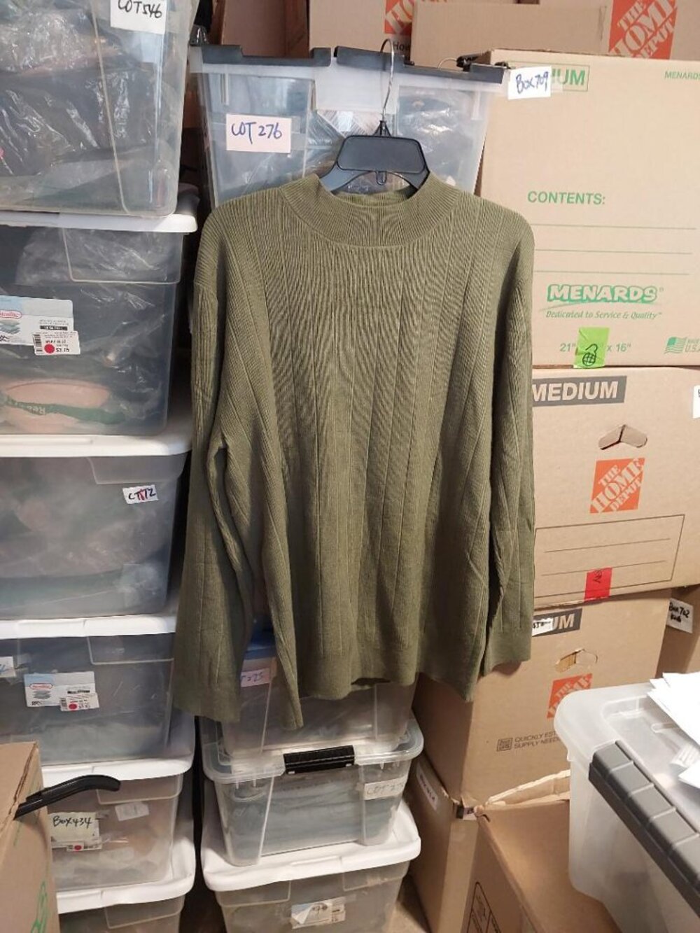 NEW ! Army Green Long Sleeve Mock Neck Sweater W Vertical Ribbed Knit Pattern XL